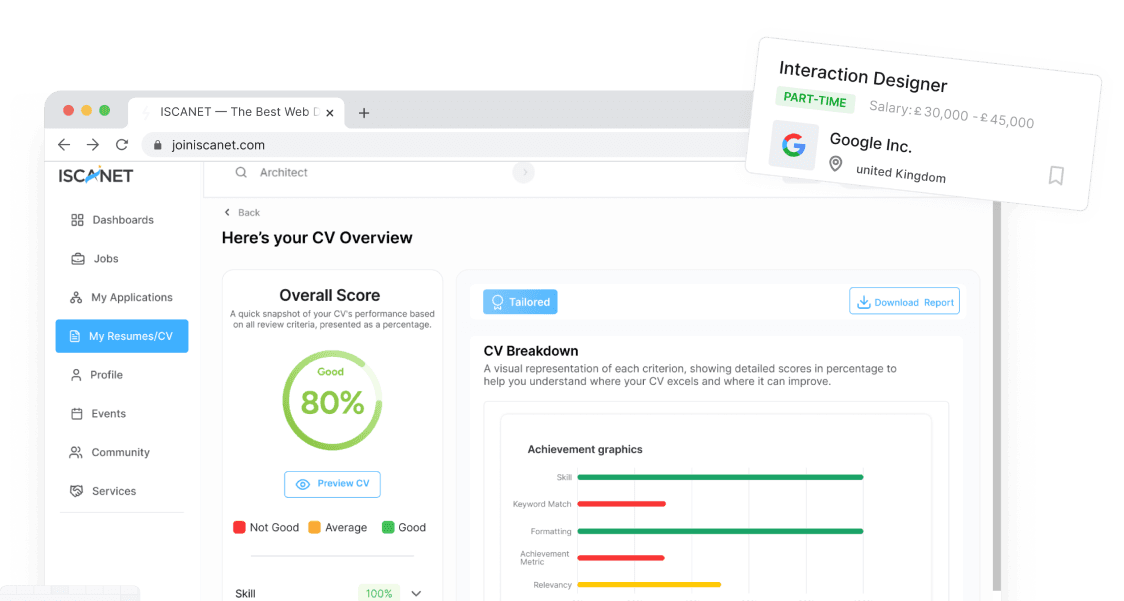 Browser window showing CV analysis