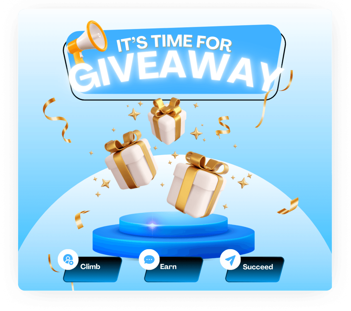 ISCANET Leaderboard Giveaway illustration showing floating gift boxes and action steps